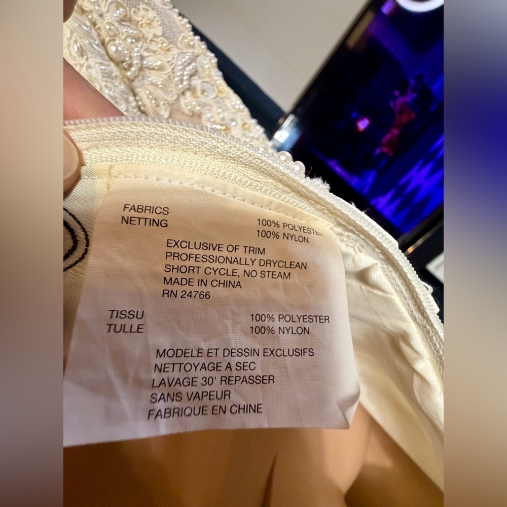 Ivory Off-Shoulder Wedding Dress with Gold Embroidery + Veil & Bouquet - Picture 16 of 16